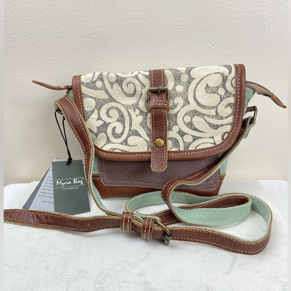Myra Bag Brown, Cream & Mint Green Patterned Crossbody Bag